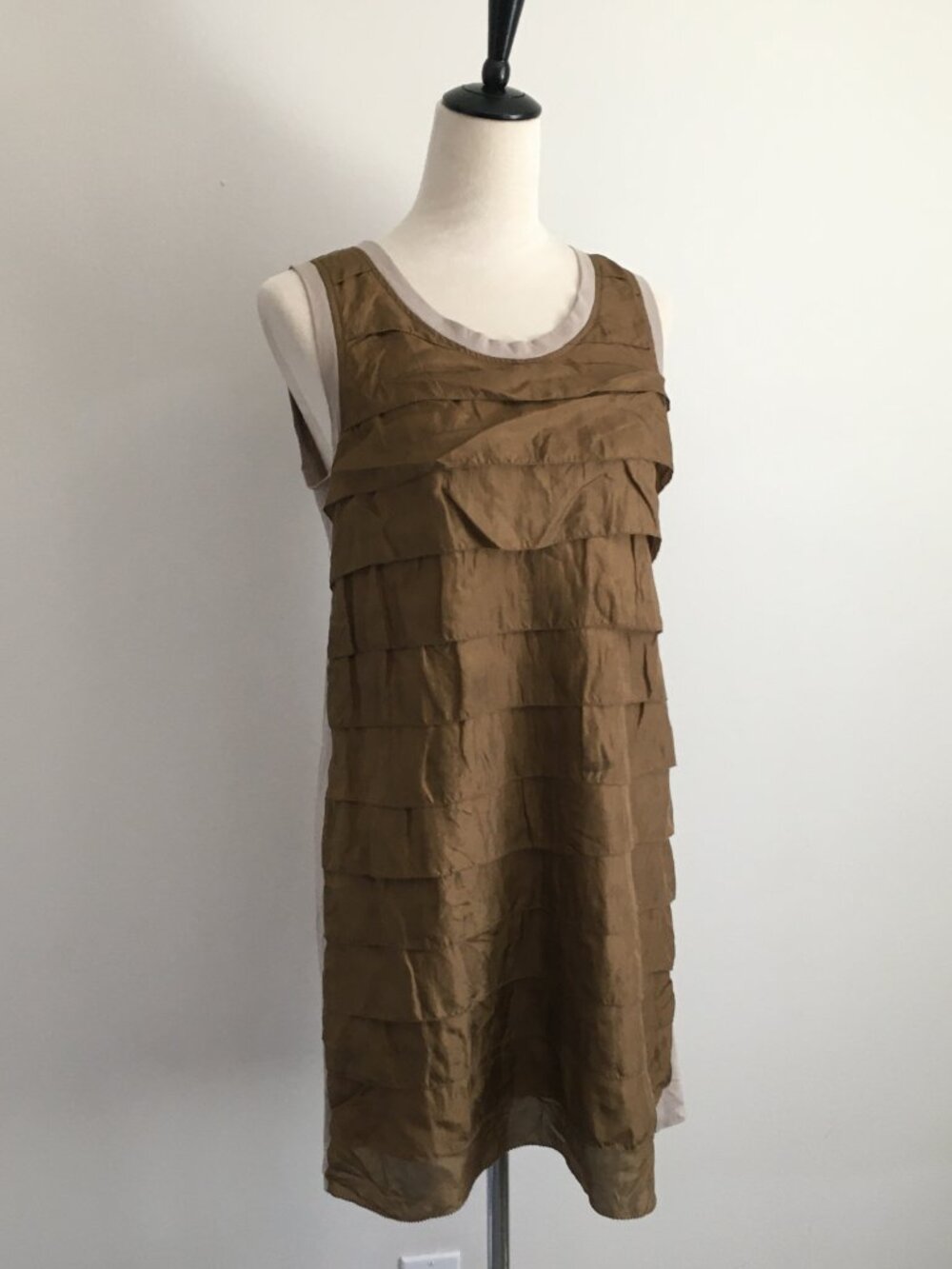 HOSS INTROPIA Taupe Brown Layered Ruffle Sleeveless Shift Sheath Dress